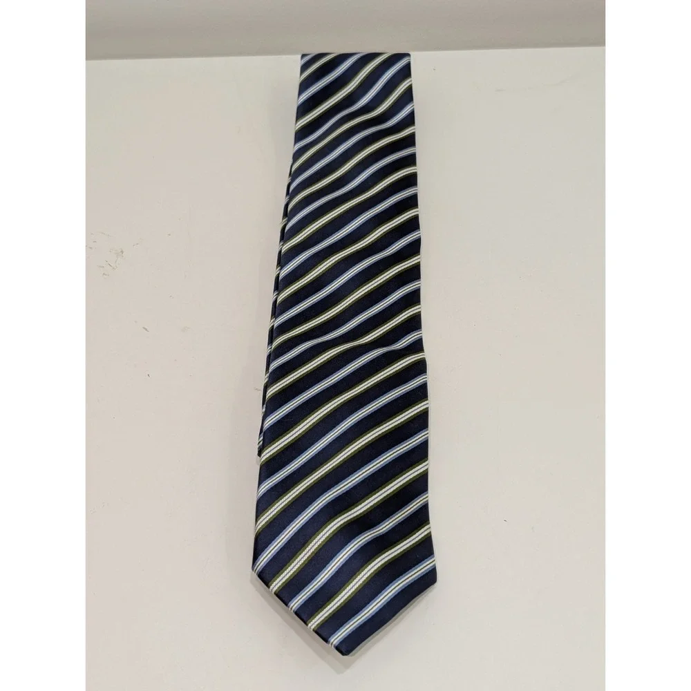 GEOFF NICHOLSON MADE IN ITALY SILK BLUE/GREEN STRIPED Motif Tie